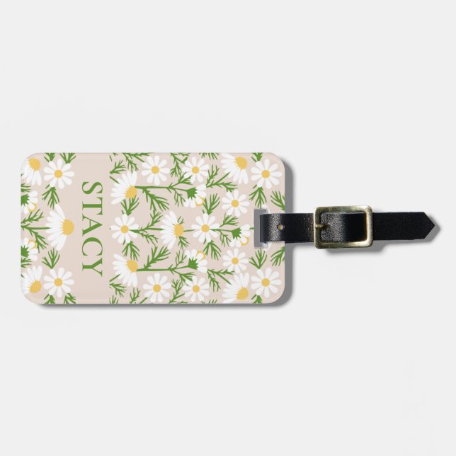 Personalized Daisy Flower Green Luggage Tag (Front Horizontal)