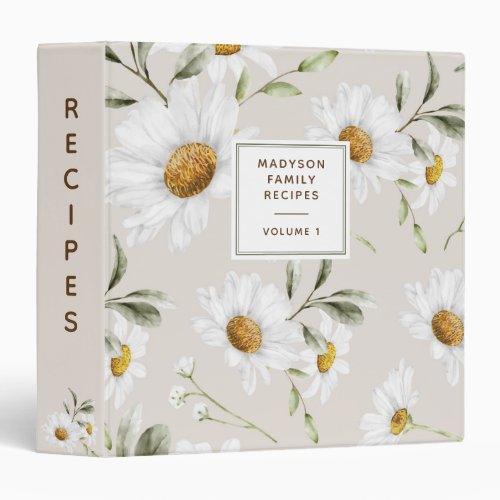 Personalized Daisy Flowers Family Recipe Cookbook 3 Ring Binder