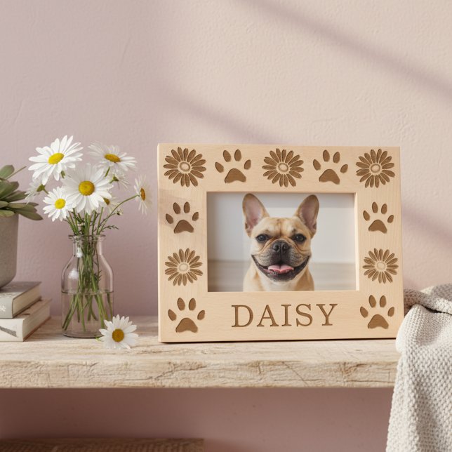 Personalized Daisy Flowers Wooden Pet Photo Frame (🌼🐾 A daisy for every paw print – custom photo frame for your pet’s portrait!)