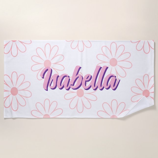 Personalized Daisy Name Beach Towel, Oversized  Towel (Front)