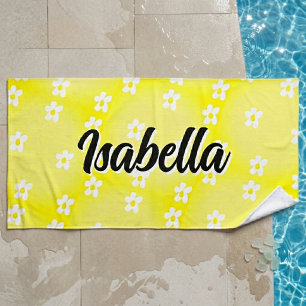 Personalized Daisy Name Beach Towel, Oversized Towel