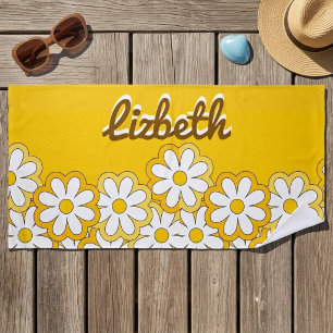Personalized Daisy Name Beach Towel, Oversized Towel