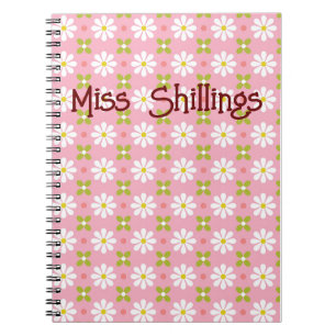 Personalized daisy patterned spiral notebook