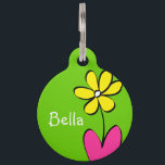 Personalized Daisy Pet Tag - Green/Pink<br><div class="desc">This cute daisy pet tag is perfect to attach to that new spring collar. Personalize it with your pet's name on the front and on the back. Also, the back has a place for your contact information in case your pet gets lost. To change the background colors or font, just...</div>