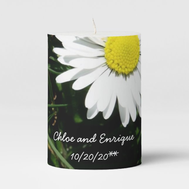 Personalized Daisy Wedding Pillar Candle (Front)