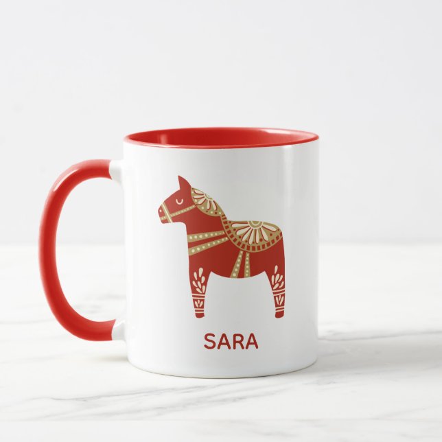 Personalized Dala Horse name Mug (Left)