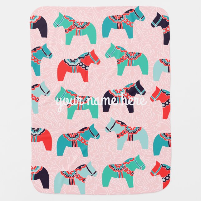 Personalized Dala Horses Baby Blanket (Front)