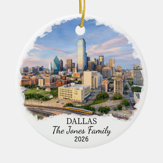 Personalized Dallas Ornament, Custom Texas Ceramic Ornament (Front)