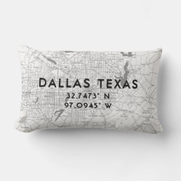 Personalized Dallas Texas Map Black White &amp; Gray Lumbar Pillow