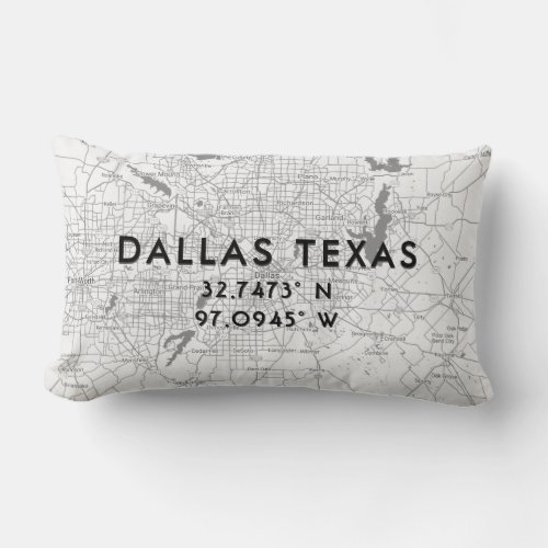 Personalized Dallas Texas Map Black White  Gray Lumbar Pillow