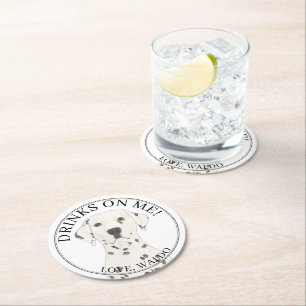 Personalized Dalmatian Dog Wedding Round Paper Coaster