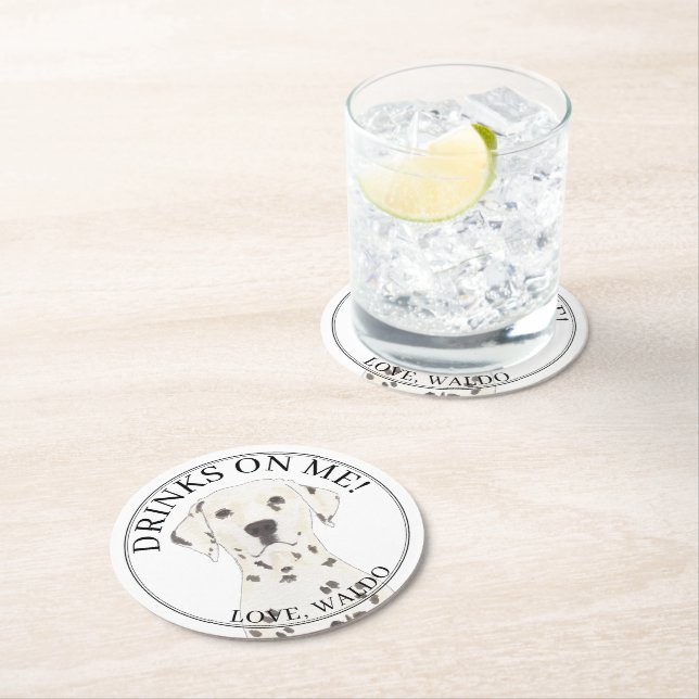 Personalized Dalmatian Dog Wedding Round Paper Coaster (Insitu)