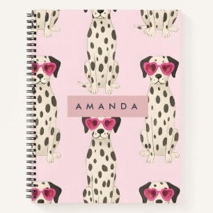 Personalized Dalmatian Dog with Pink Heart Glasses Notebook