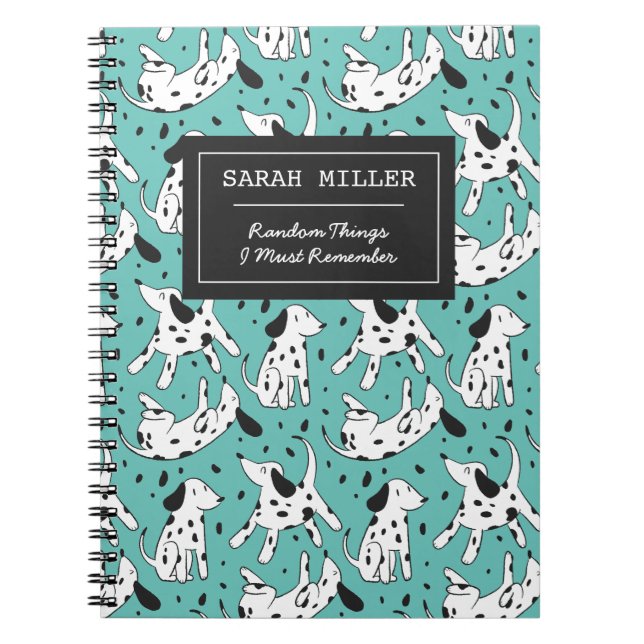 Personalized Dalmatian Doodle Pattern Dog Lover Notebook (Front)