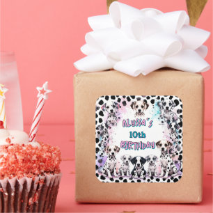 Personalized Dalmatian Puppies Watercolor Birthday Square Sticker