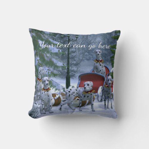 Personalized Dalmatians Sleigh  Snow Christmas Throw Pillow