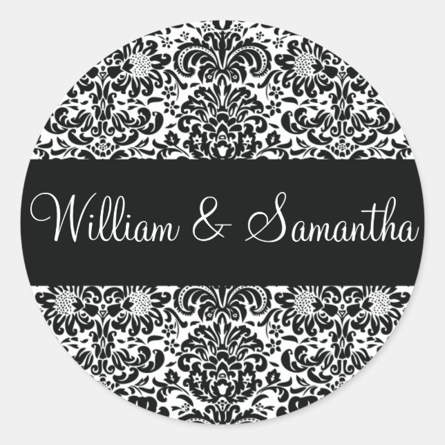 Personalized Damask Envelope Sticker Seal (Front)