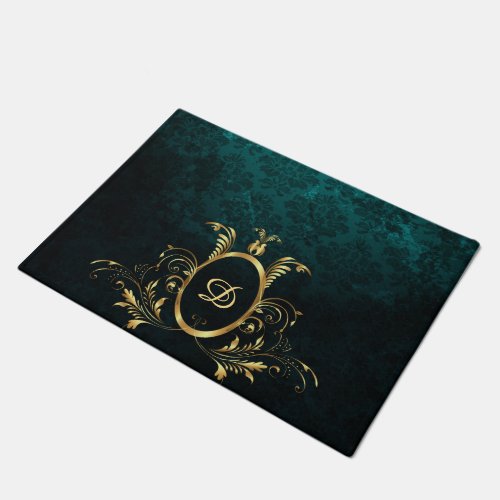 Personalized Damask gold Frame Doormat