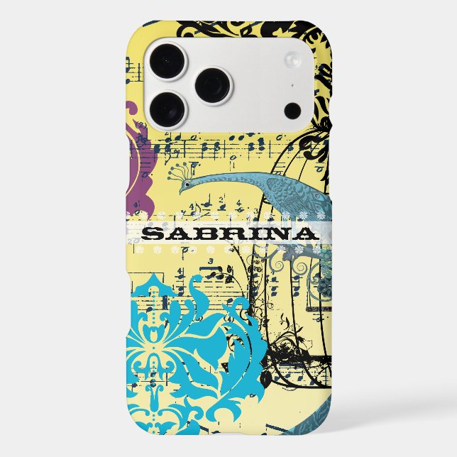 Personalized Damask Peacock Birdcage Musical Notes Case-Mate iPhone Case (Back)
