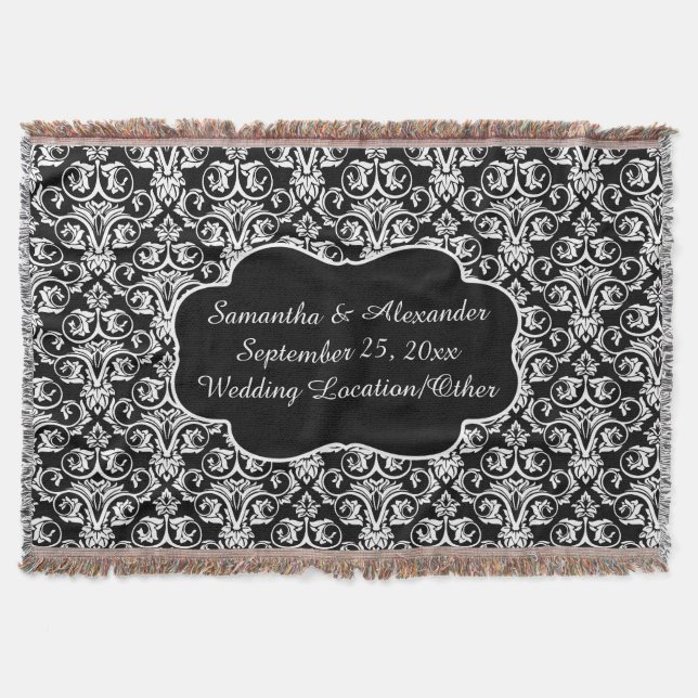 Personalized Damask Wedding Custom Keepsake Throw Throw Blanket (Front)