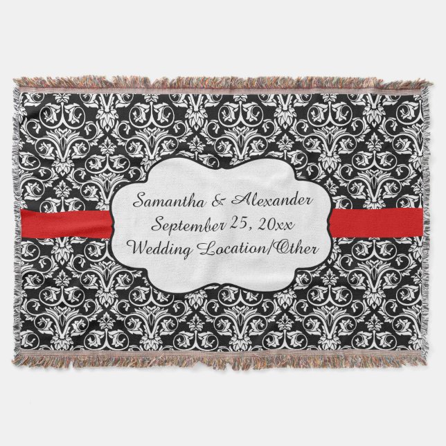Personalized Damask Wedding Custom Keepsake Throw Throw Blanket (Front)