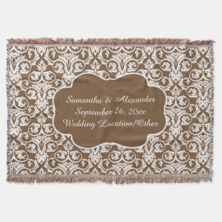 Personalized Damask Wedding/Custom Sand/White Throw