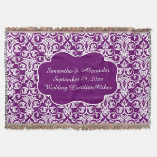 Personalized Damask Wedding/Keepsake Purple Throw