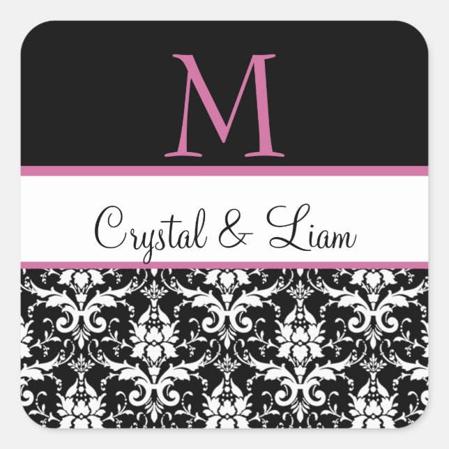 Personalized Damask Wedding Stickers (Front)
