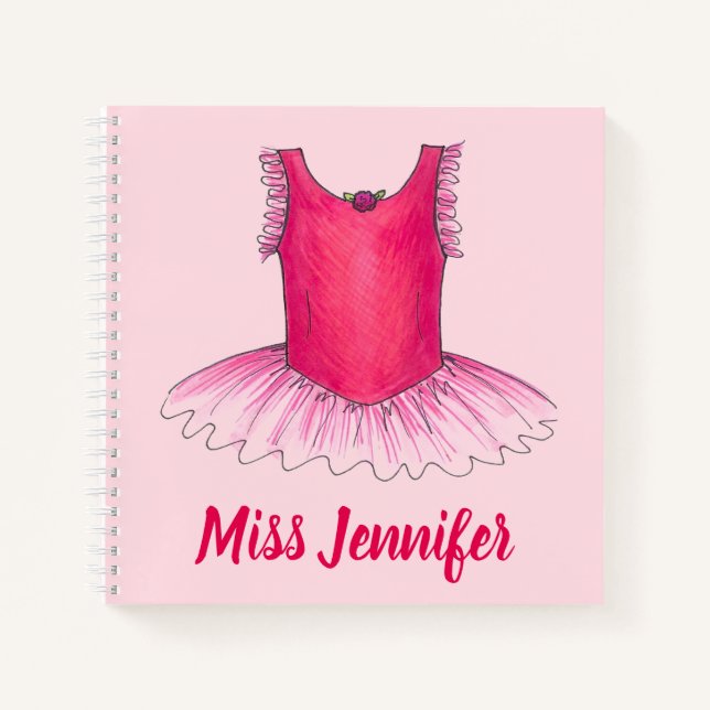Personalized Dance Ballet Teacher Pink Tutu Gift Notebook (Front)
