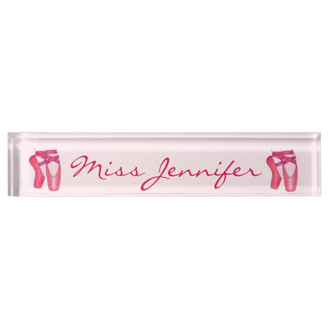 Personalized Dance Pink Ballet Toe Shoes Teacher Desk Name Plate (Front)