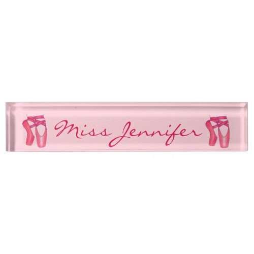 Personalized Dance Pink Ballet Toe Shoes Teacher Desk Name Plate