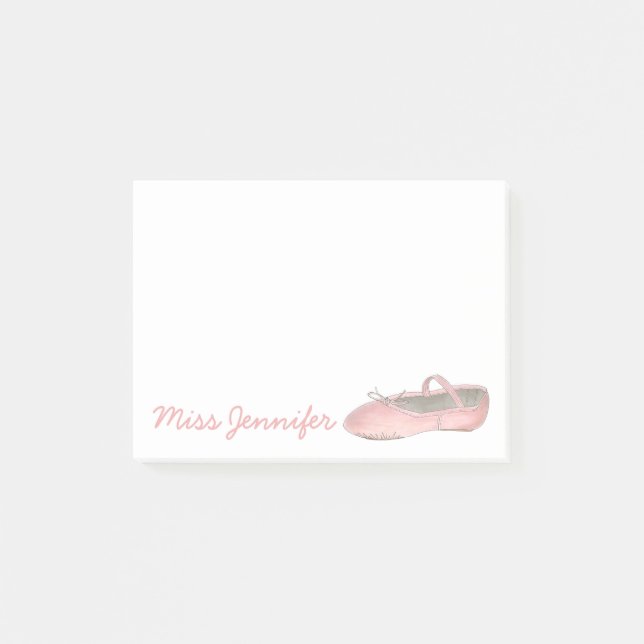 Personalized Dance Teacher Pink Ballet Slipper Post-it Notes (Front)