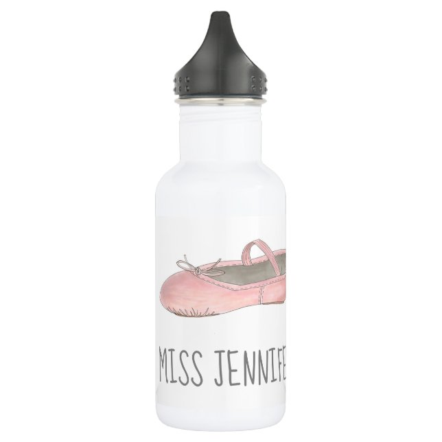 Personalized Dance Teacher Pink Ballet Slipper Water Bottle (Left)