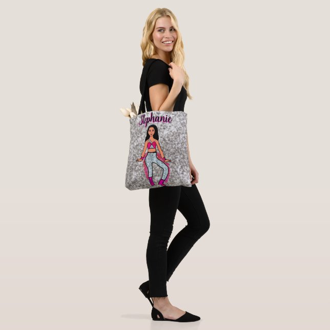 Personalized Dancer Tote Pink Silver Fringe B Bag (On Model)