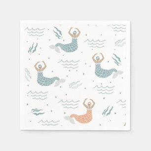 Personalized Dancing Mermaid Illustration Sea Napkins