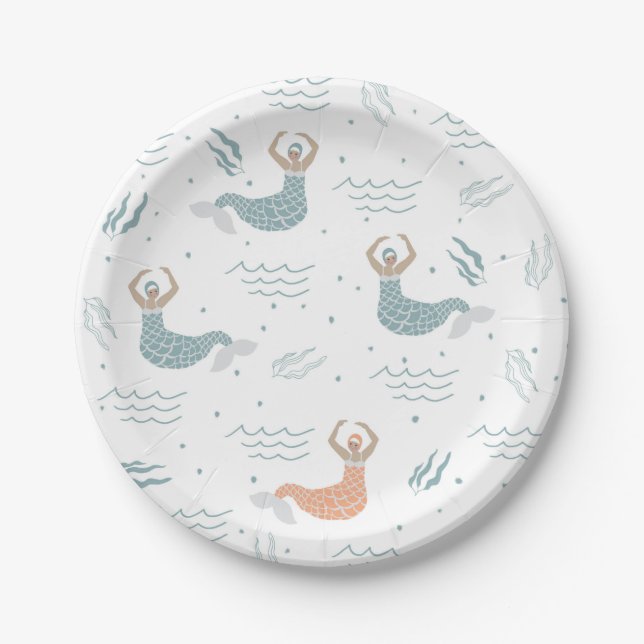 Personalized Dancing Mermaid Illustration Sea Paper Plates (Front)