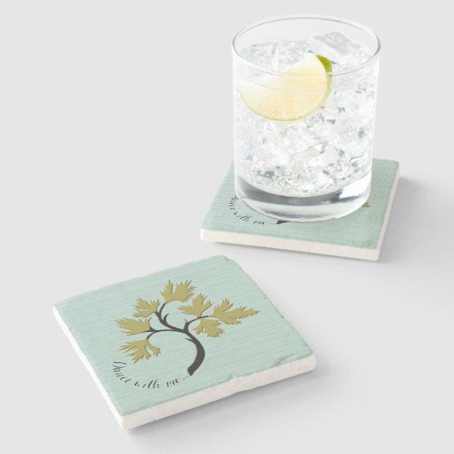 Personalized Dancing Tree Olive Green Marble Stone Coaster (Side)