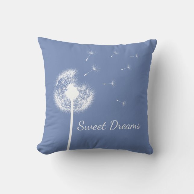 Personalized Dandelion Throw Pillow in blue (Front)