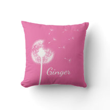 Personalized Dandelion Throw Pillow in pink