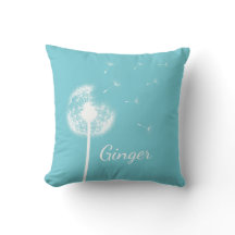 Personalized Dandelion Throw Pillow in turquoise