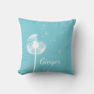 Personalized Dandelion Throw Pillow in turquoise