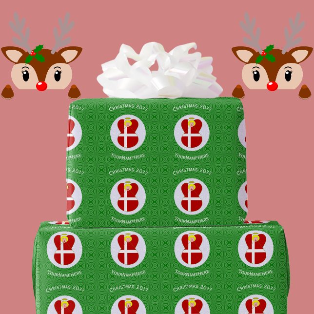 Personalized Danish Angel Christmas Flag  Wrapping Paper (Creator Uploaded)