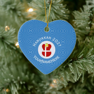 Personalized Danish Angel Hanukkah Flag Ceramic Ornament