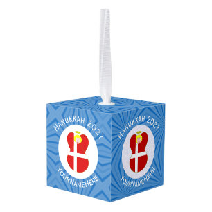 Personalized Danish Angel Hanukkah Flag Cube Ornament