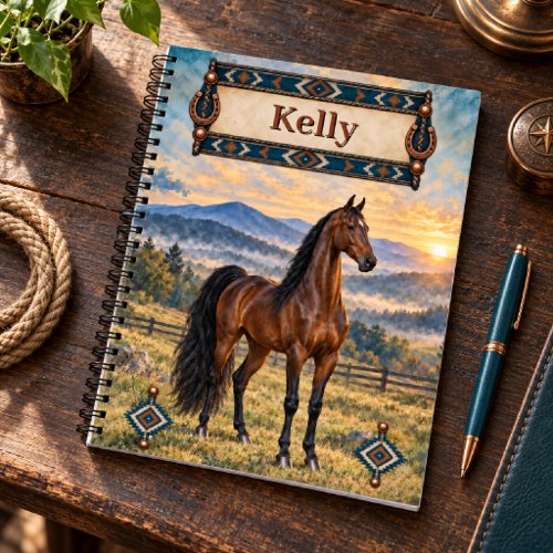 Personalized Dark Bay Saddlebred Mountain Sunrise Notebook