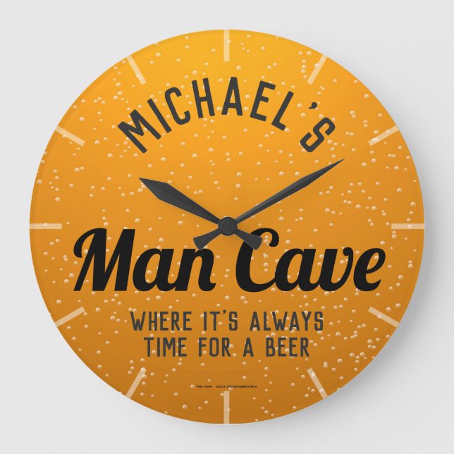 Personalized Dark Beer Man Cave Large Clock (Front)
