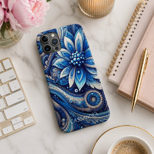 Personalized Dark Blue Black Paisley Art Pattern iPhone 11 Pro Max Case