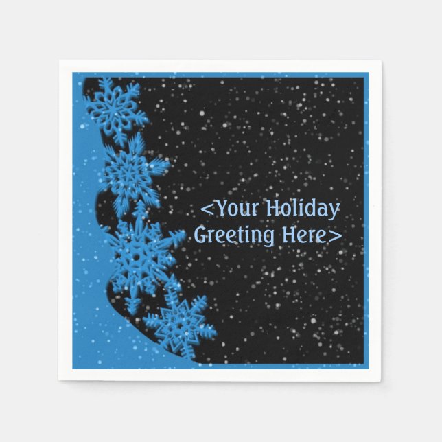 Personalized Dark Blue Christmas Snowflake Napkins (Front)