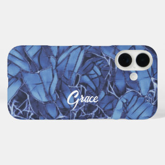 Personalized Dark Blue Floral  iPhone 16 Case