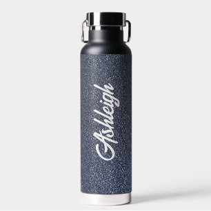 Personalized Dark Blue Glitter Water Bottle
